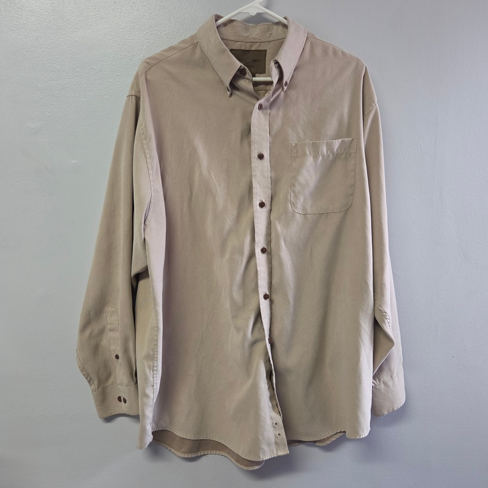 Duck Head Expedition Mens Large Tan Faux Suede Button Down Shirt L